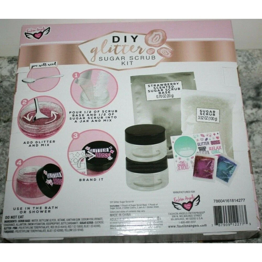 DIY Glitter Sugar Scrub Kit, Strawberry scented, ages 8+
